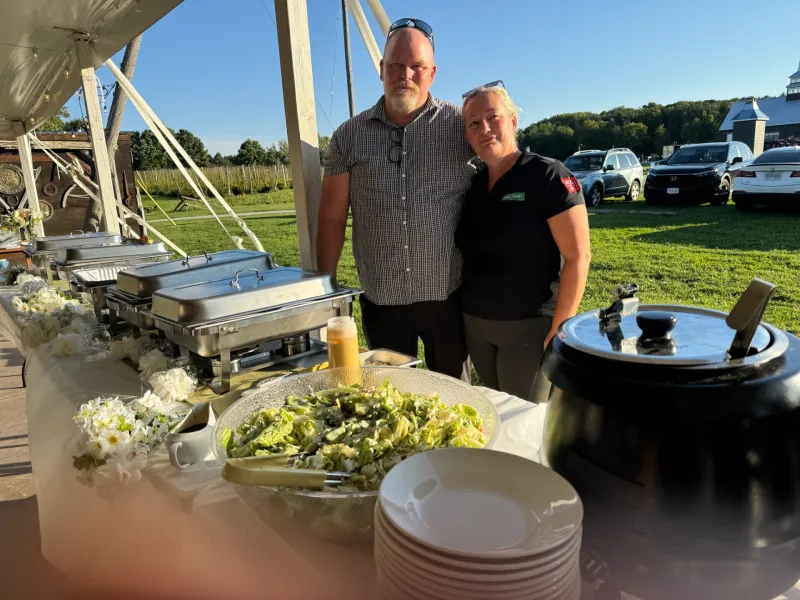 Hand of man take cooking of meat with vegetable grill, Chef cooking